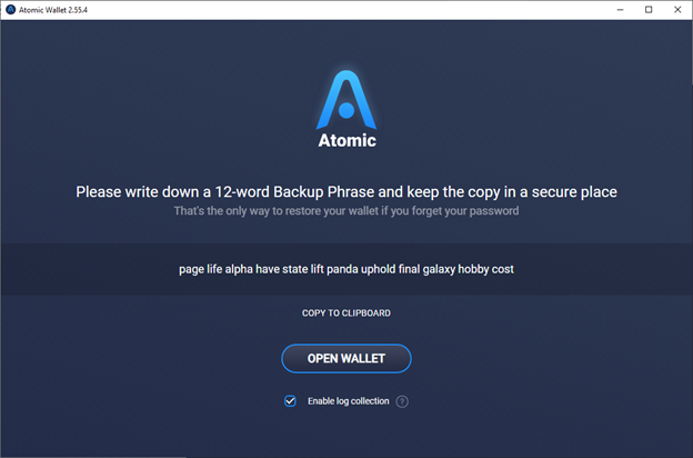 ساخت اکانت در Atomic Wallet